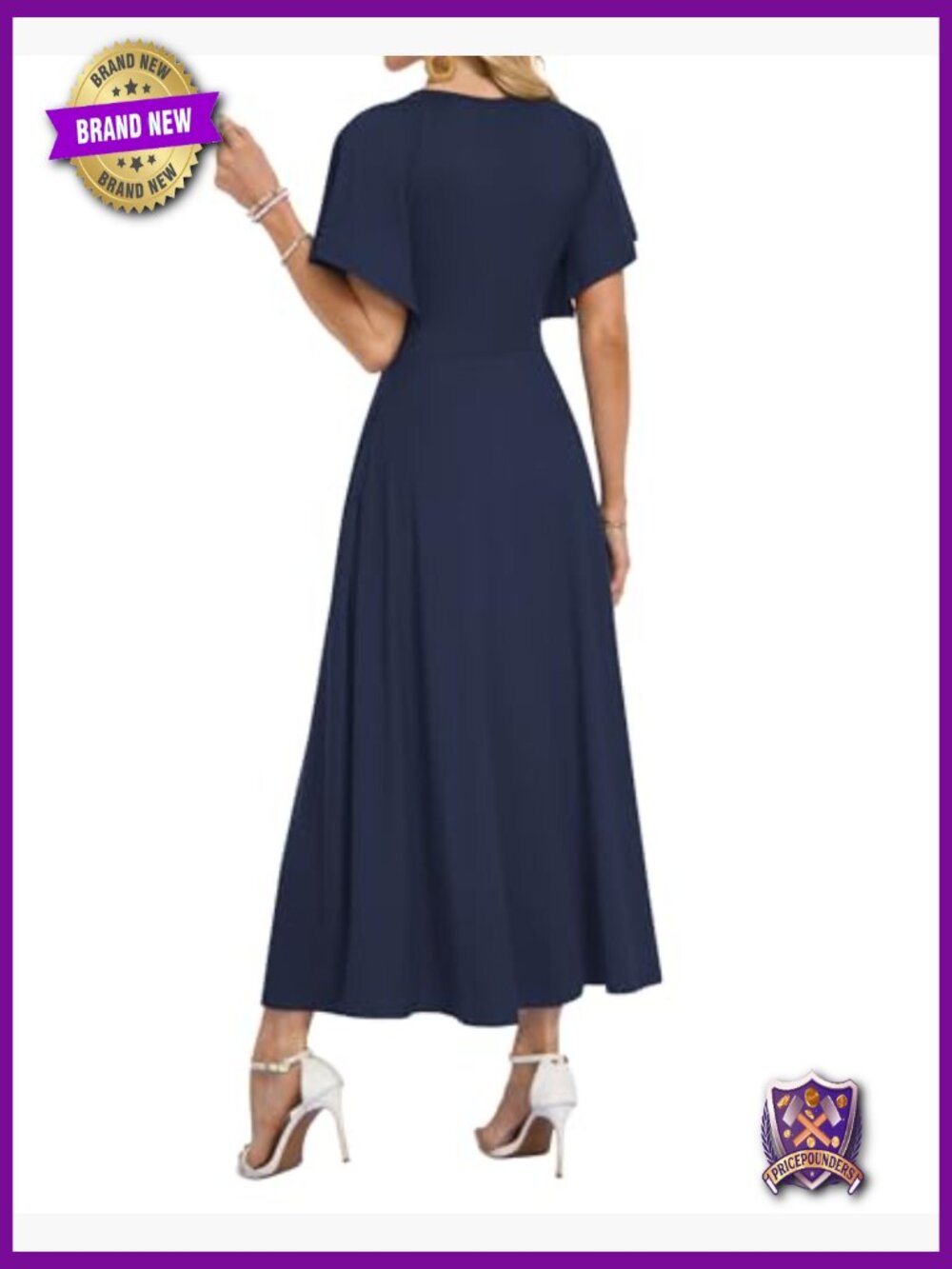 Maxi Wrap Dress Ruffle Sleeve Deep V Neck Long Flowy Formal - Picture 4 of 7